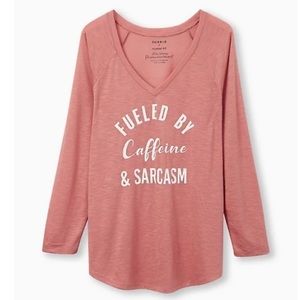 FUELED BY CAFFEINE DUSTY CORAL V-NECK TEE